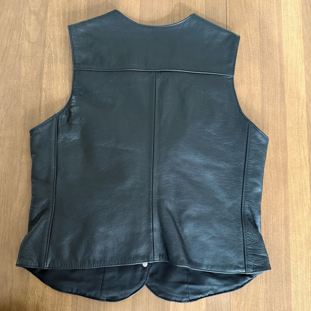 Classic Black Leather Vest - Women's Button Front - Picture 3 of 11